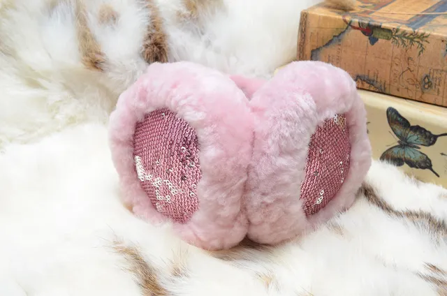 Pink Gold Plush Faux-Fur Exterior Sequined Interior Panel Beanie 16