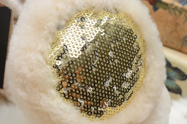 Pink Gold Plush Faux-Fur Exterior Sequined Interior Panel Beanie 20