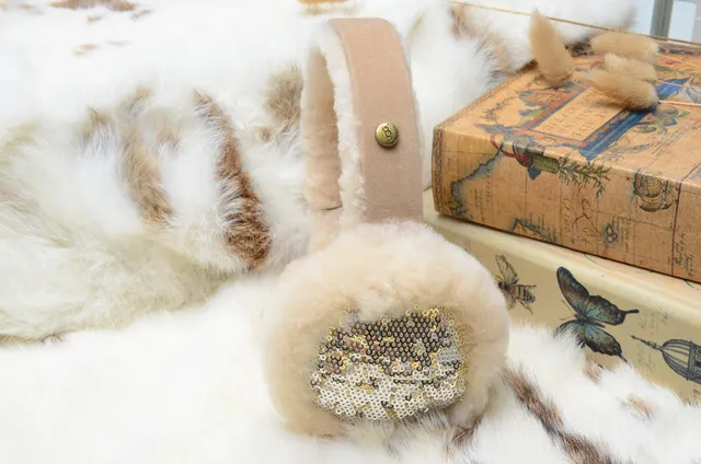 Pink Gold Plush Faux-Fur Exterior Sequined Interior Panel Beanie 21