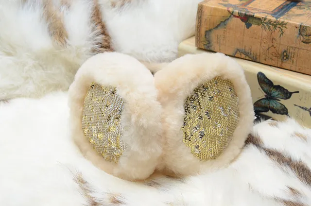 Pink Gold Plush Faux-Fur Exterior Sequined Interior Panel Beanie 22