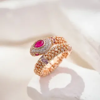 Pink Gold Serpent-Coil Silhouette Pavé-Set Diamonds Ring