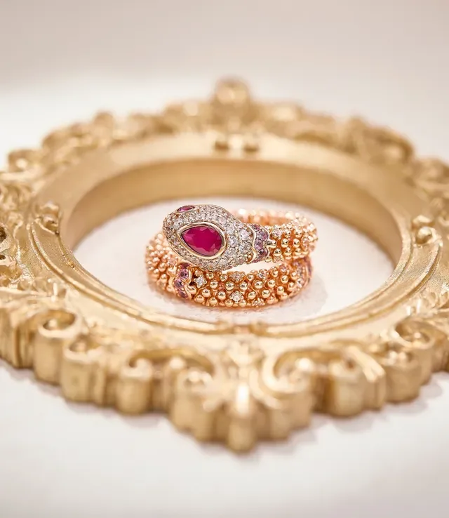 Pink Gold Serpent-Coil Silhouette Pavé-Set Diamonds Ring 2