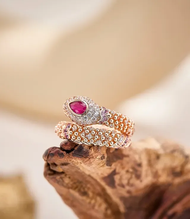 Pink Gold Serpent-Coil Silhouette Pavé-Set Diamonds Ring 5