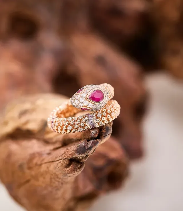 Pink Gold Serpent-Coil Silhouette Pavé-Set Diamonds Ring 7