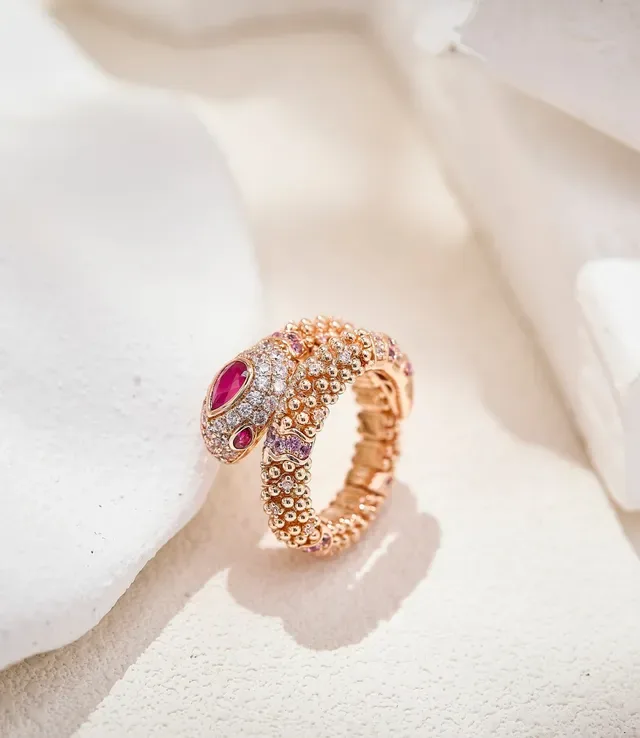 Pink Gold Serpent-Coil Silhouette Pavé-Set Diamonds Ring 8
