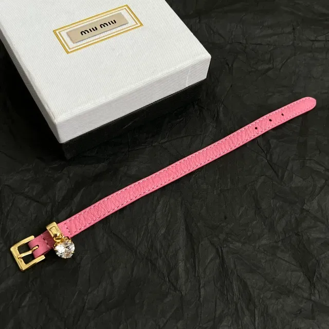 Pink Gold Textured Leather Buckle Bracelet 2