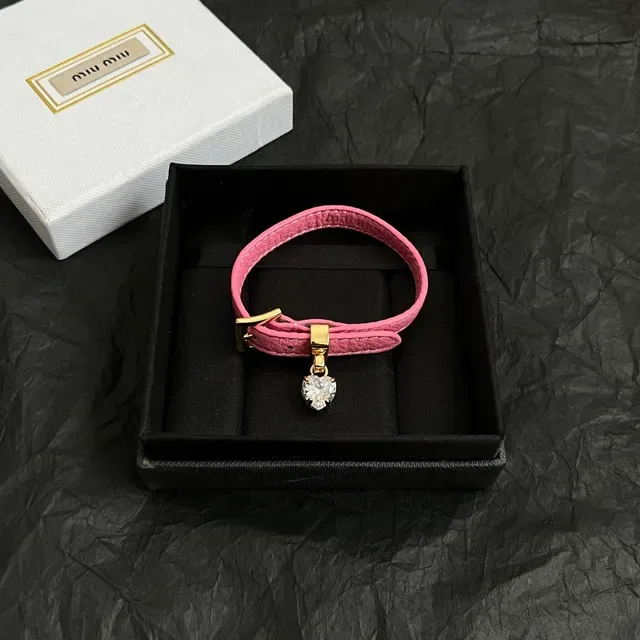 Pink Gold Textured Leather Buckle Bracelet 3