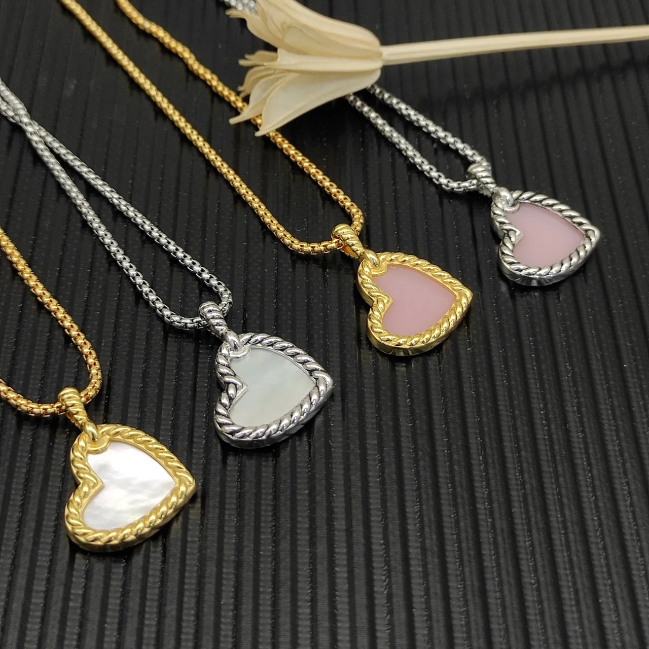 Pink Silver Heart-Shaped Pendant Pave-Set Stones Necklace 3