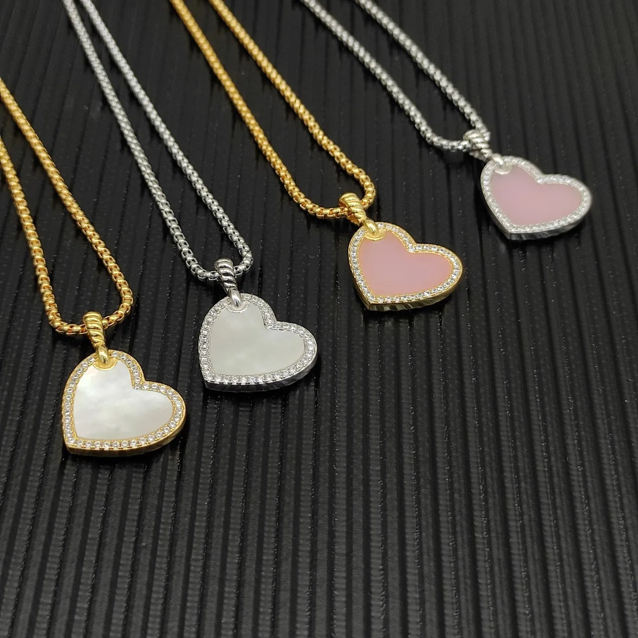 Pink Silver Heart-Shaped Pendant Pave-Set Stones Necklace 4