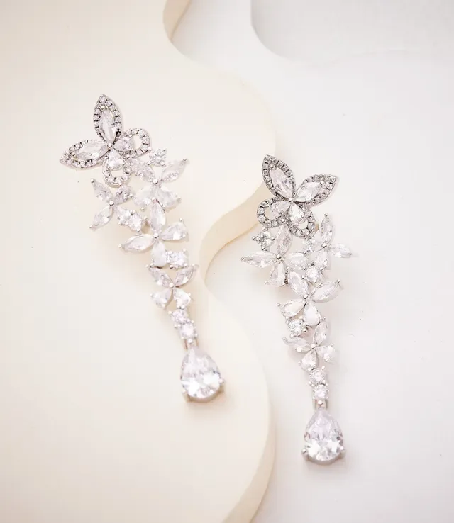 Pink Transparent Floral Motif Dangling Cascade Design Earrings 8