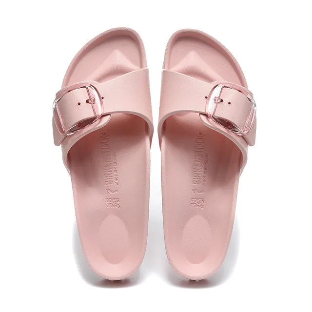 Pink Transparent Molded Construction Single Strap Slippers 2