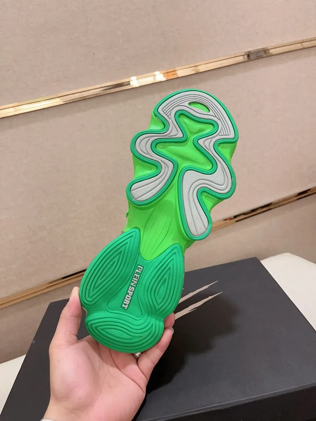 PLEIN SPORT Green Transparent Knit Sock-Fit Upper Sculpted Wavy Midsole Sneakers 2
