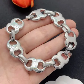 سوار فضي مصقول قلب مفتوح سلاسل سميكة