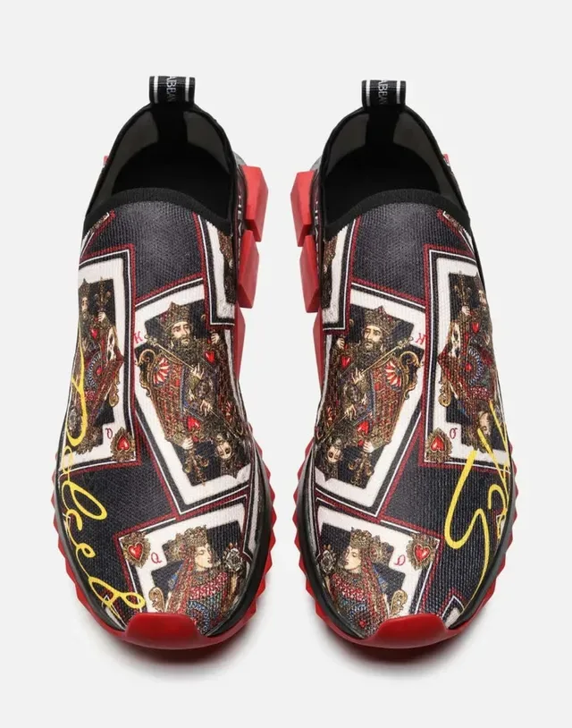 Printed Playing-Card Motif Slip-On Sneakers 5