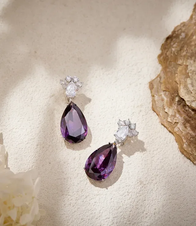 Purple Teardrop Crystal Dangling Earrings 2