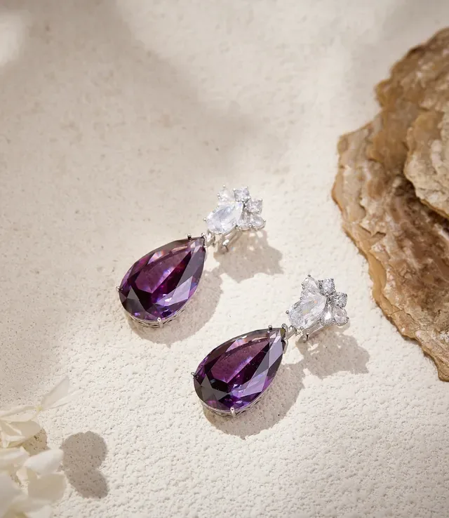 Purple Teardrop Crystal Dangling Earrings 3