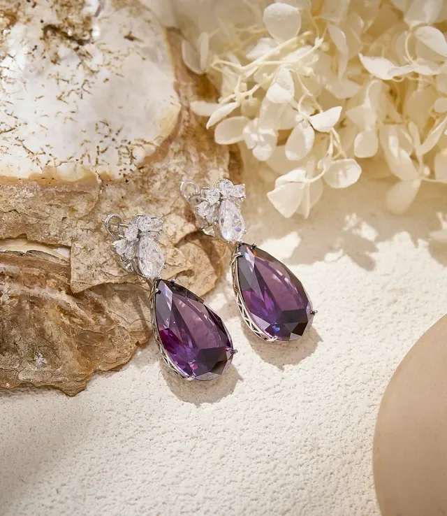Purple Teardrop Crystal Dangling Earrings 4