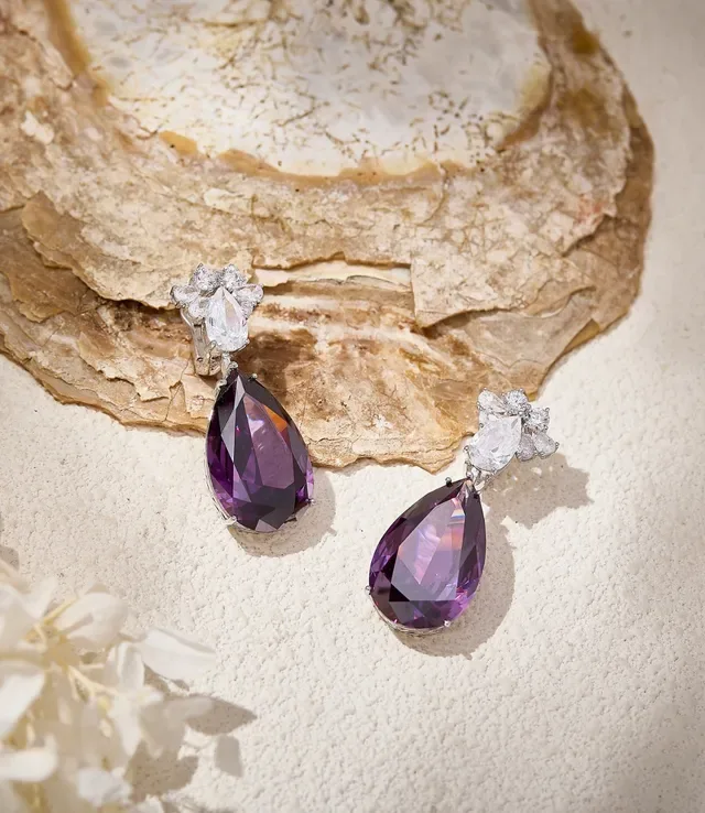 Purple Teardrop Crystal Dangling Earrings 6
