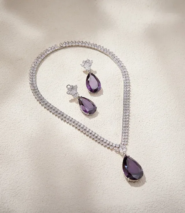 Purple Teardrop Crystal Dangling Earrings 8