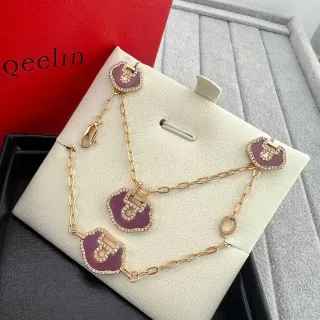 Qeilin Bo Bo Pulsera Charm Esmalte Púrpura Pavé Lock