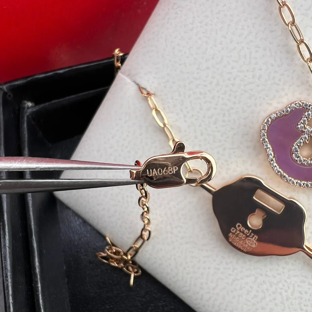 Qeelin Bo Bo Purple Enamel Pavé Lock Charm Bracelet 2