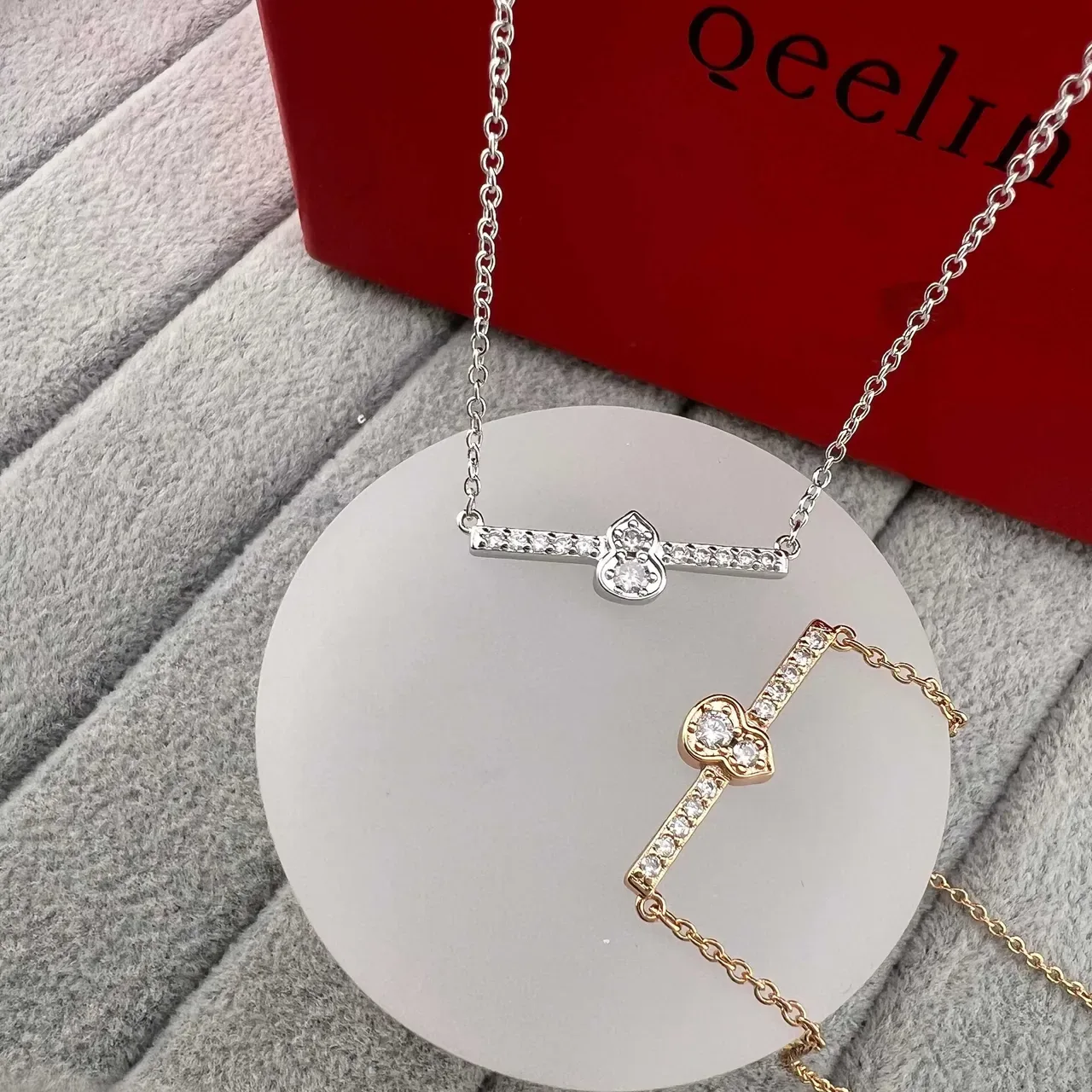 Qeelin Wulu Pavé Crystal Horizontal Bar Pendant Necklace 6