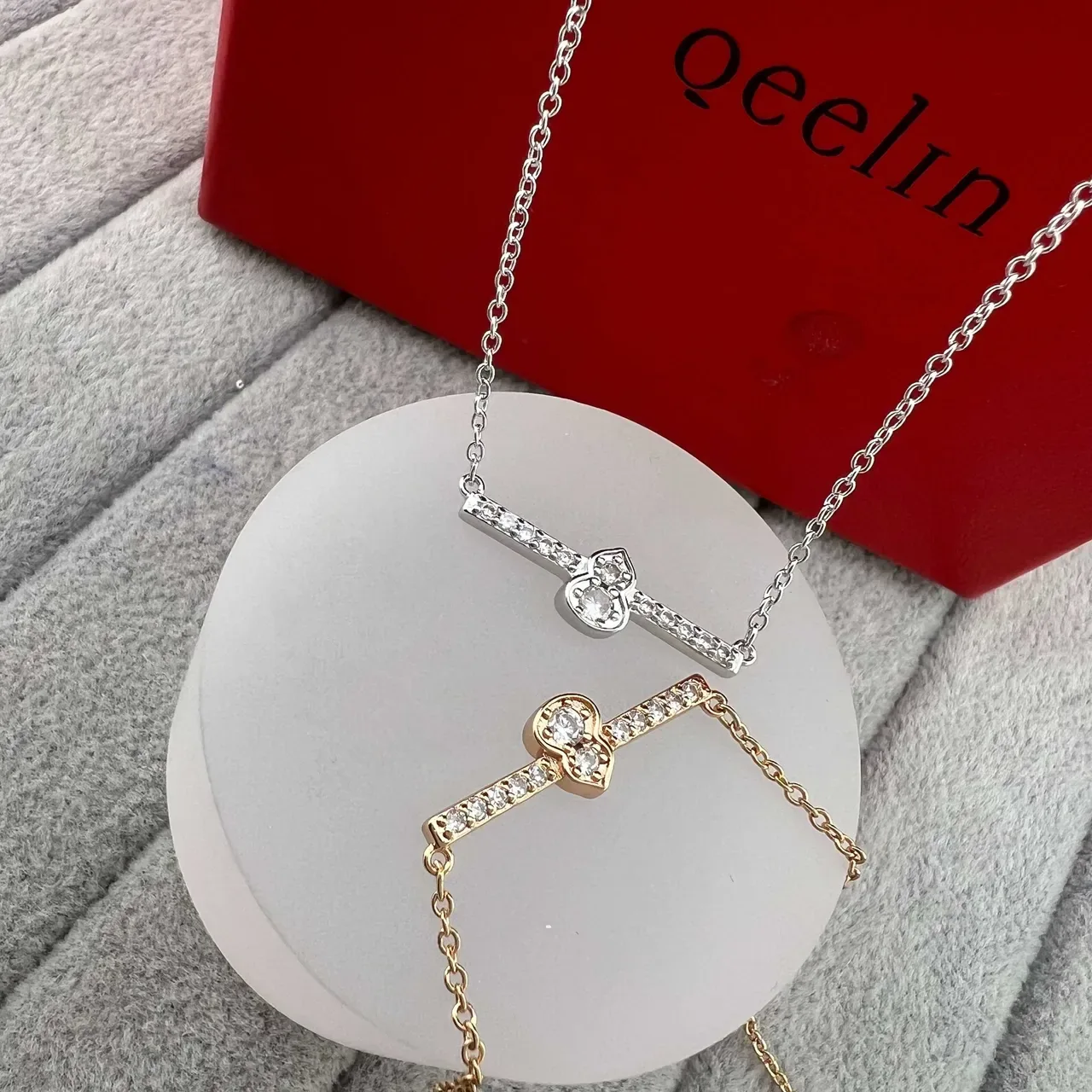 Qeelin Wulu Pavé Crystal Horizontal Bar Pendant Necklace 7