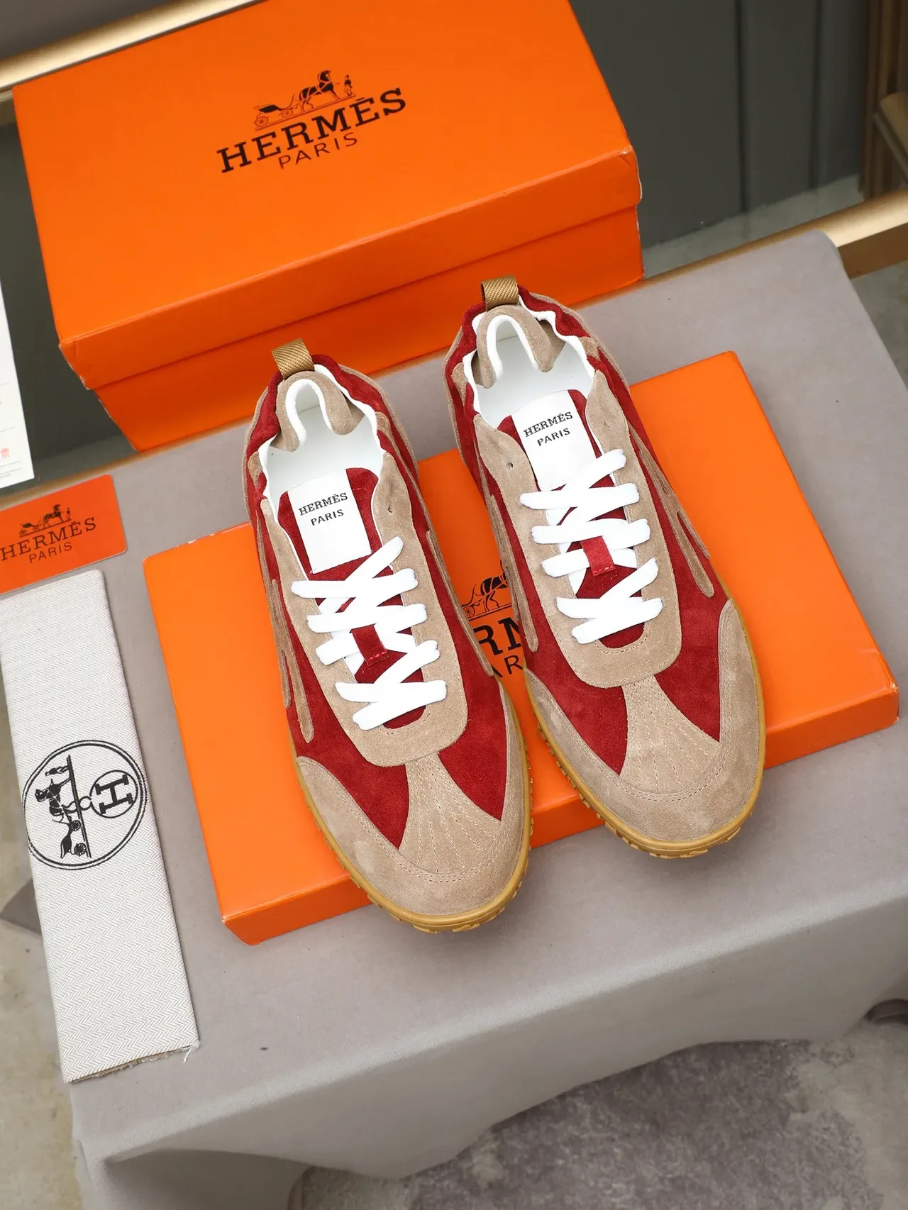 Red and Beige Suede Low-Top Lifestyle Sneaker 3
