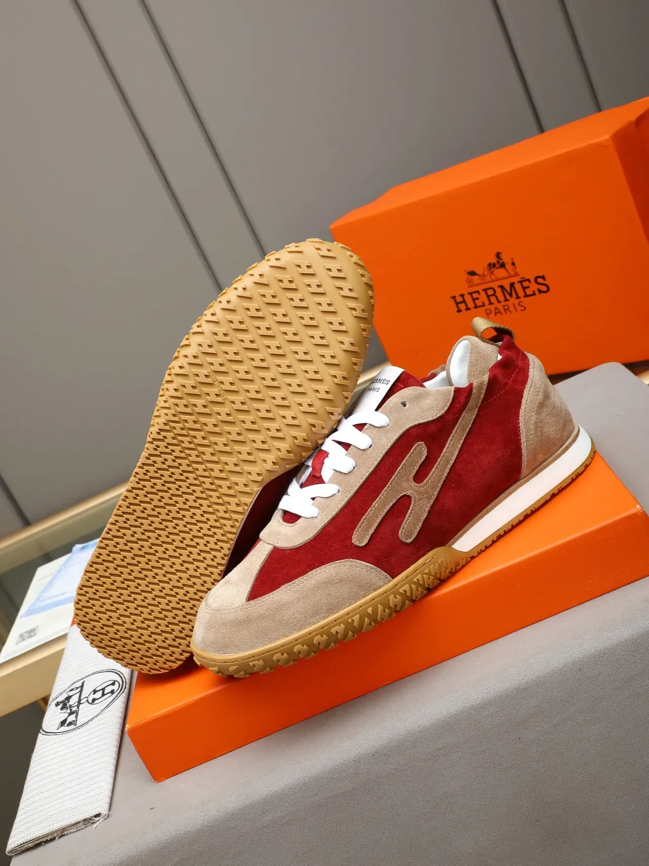 Red and Beige Suede Low-Top Lifestyle Sneaker 4