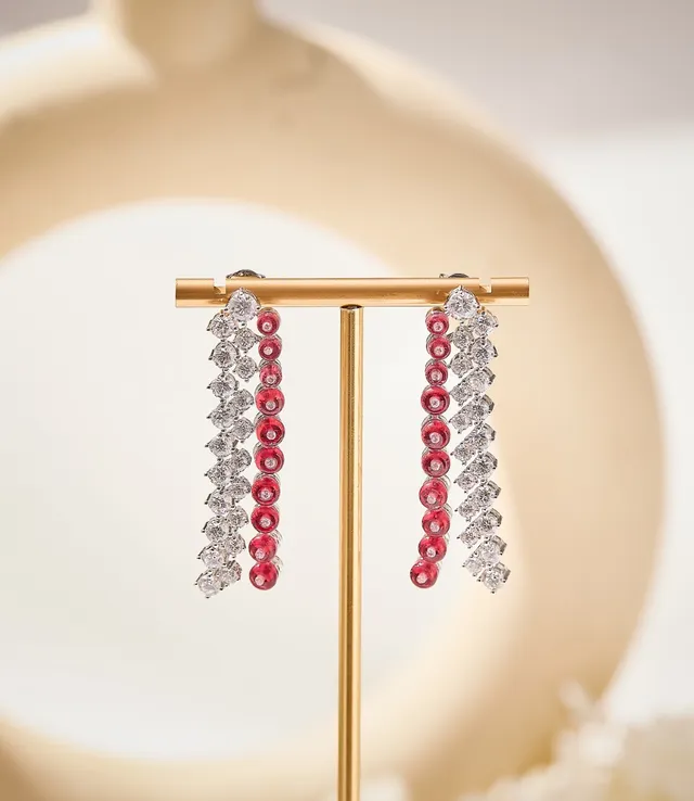 Red and Clear Crystal Linear Drop Earrings 3