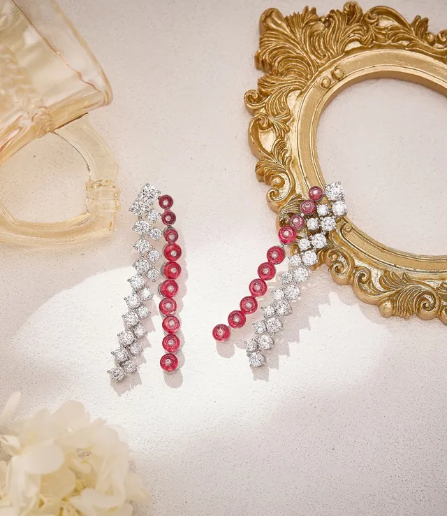 Red and Clear Crystal Linear Drop Earrings 5