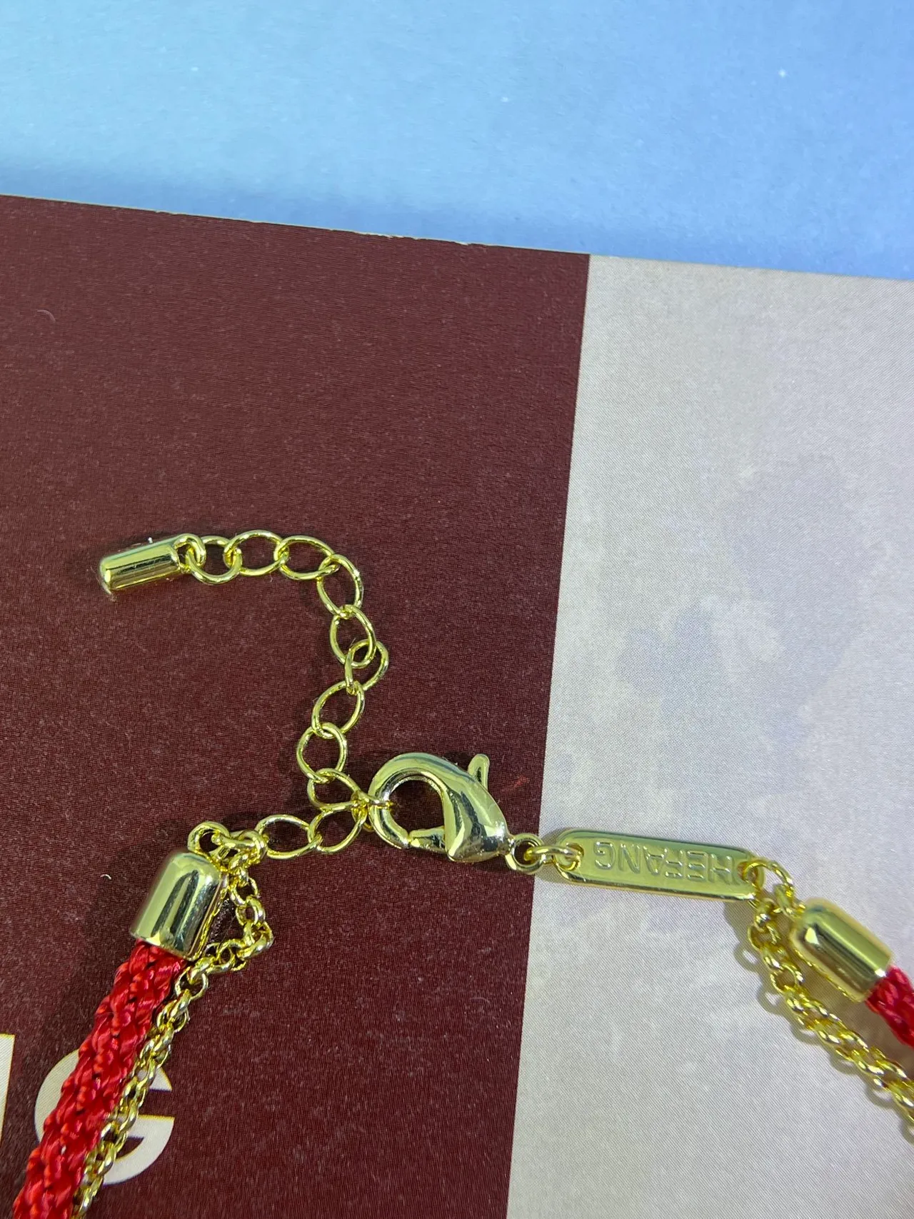 Red Braided Cord and Gold Chain Teardrop Crystal Bracelet 6
