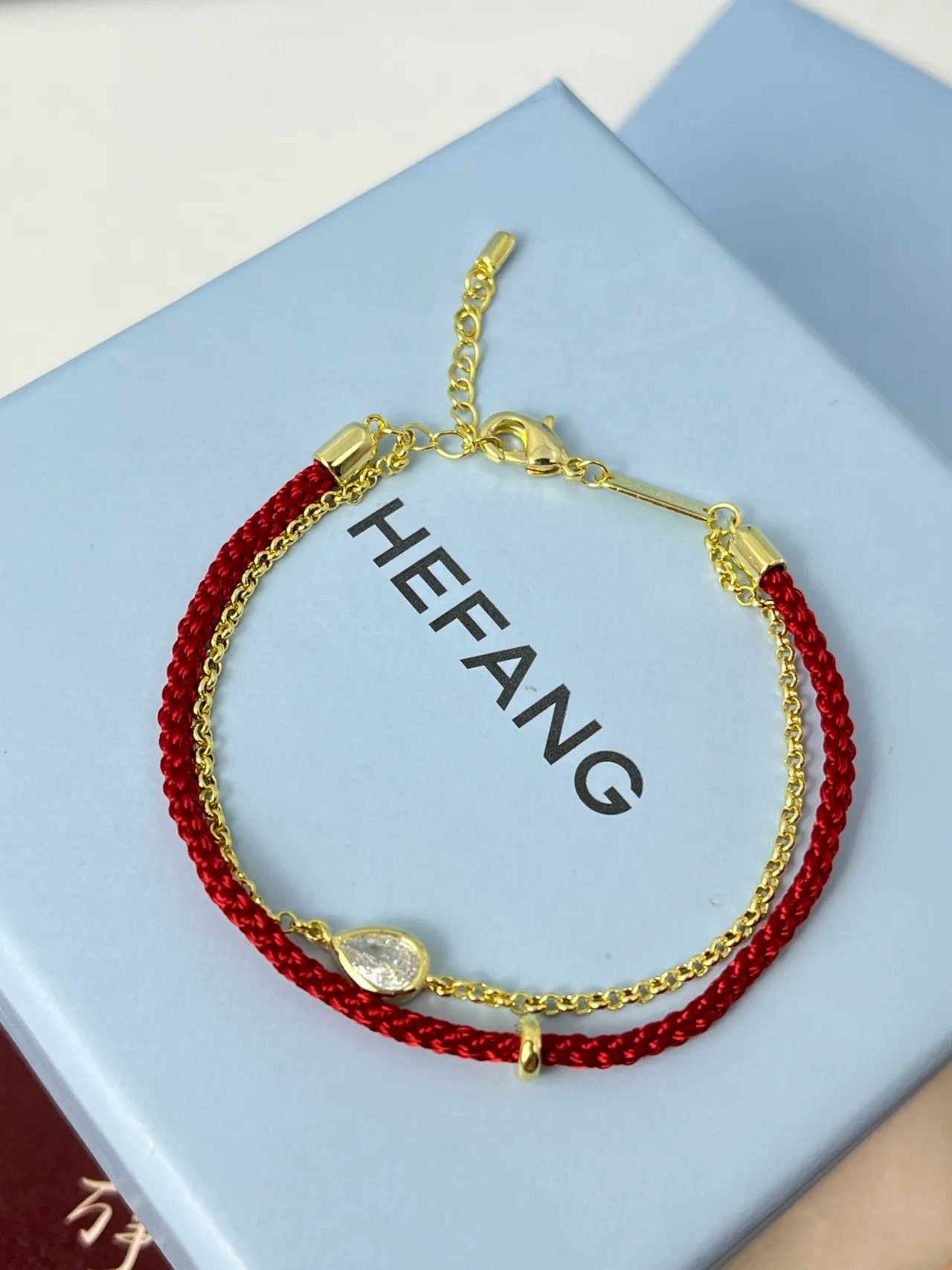 Red Braided Cord and Gold Chain Teardrop Crystal Bracelet 8