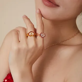 Red Enamel and Pavé Stone Cloud Motif Rings