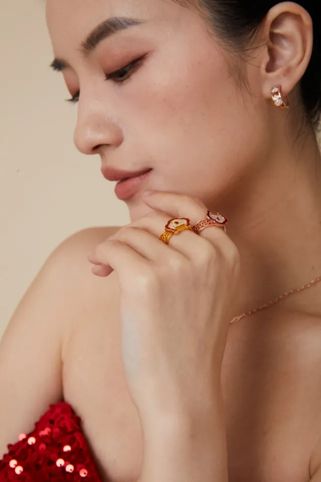 Red Enamel and Pavé Stone Cloud Motif Rings 4