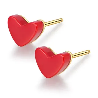 Red Enamel Heart Stud Earrings