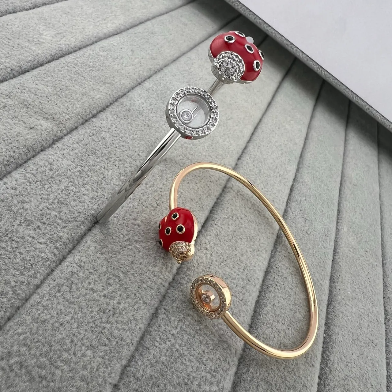 Red Enamel Ladybug Charm Open Bangle Bracelets 5