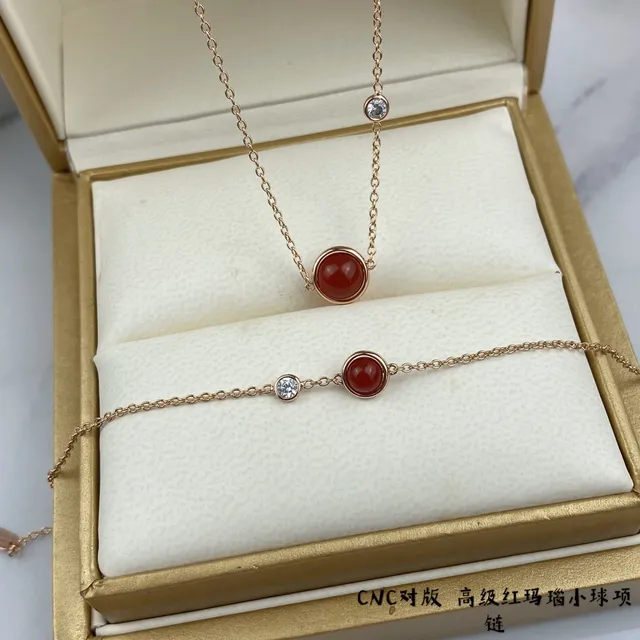 Red Gold Chain Cabochon Stone Necklace 4