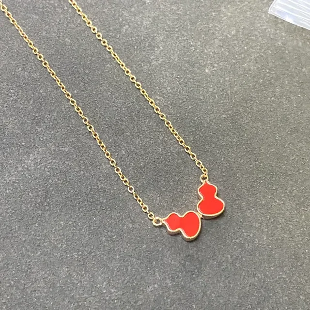 Red Gold Chain Dual Enamel Gourd Pendants Necklace 4
