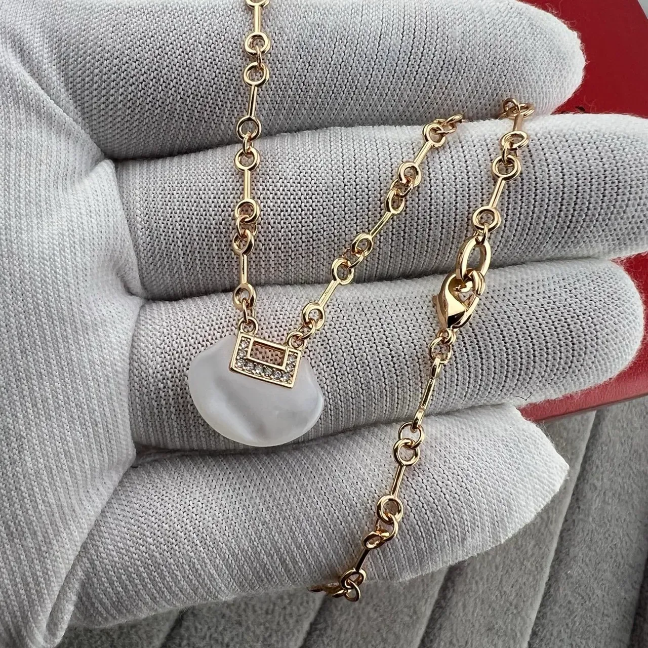 Red Gold Chain Rectangular Pavé Bezel Necklace 4