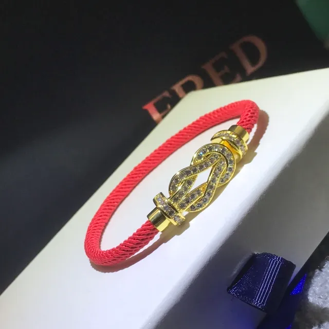 Red Gold Cord-Wrapped Knot-Clasp Bracelet 4