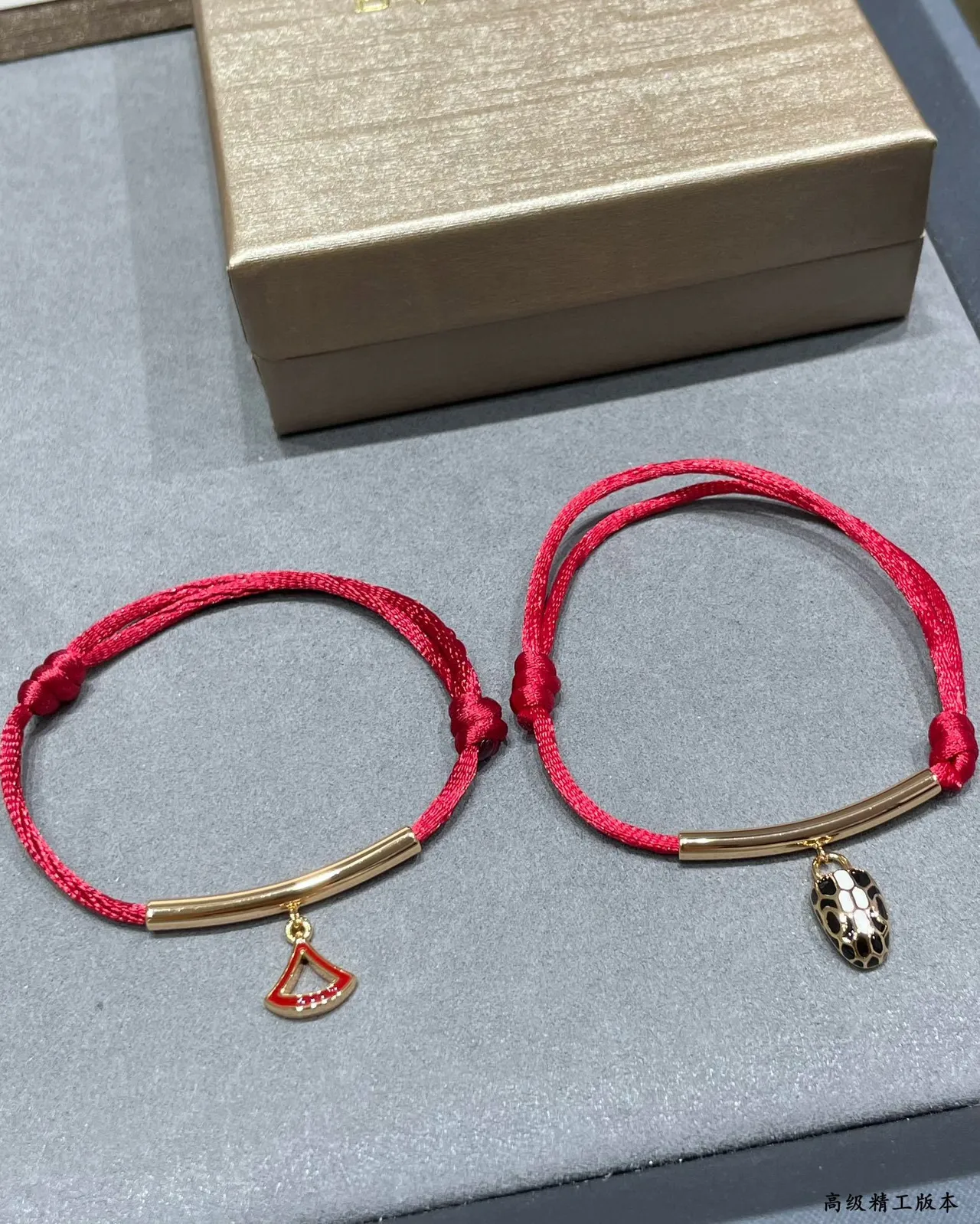 Red Gold Silk Cord Cylindrical Bar Bracelet 2