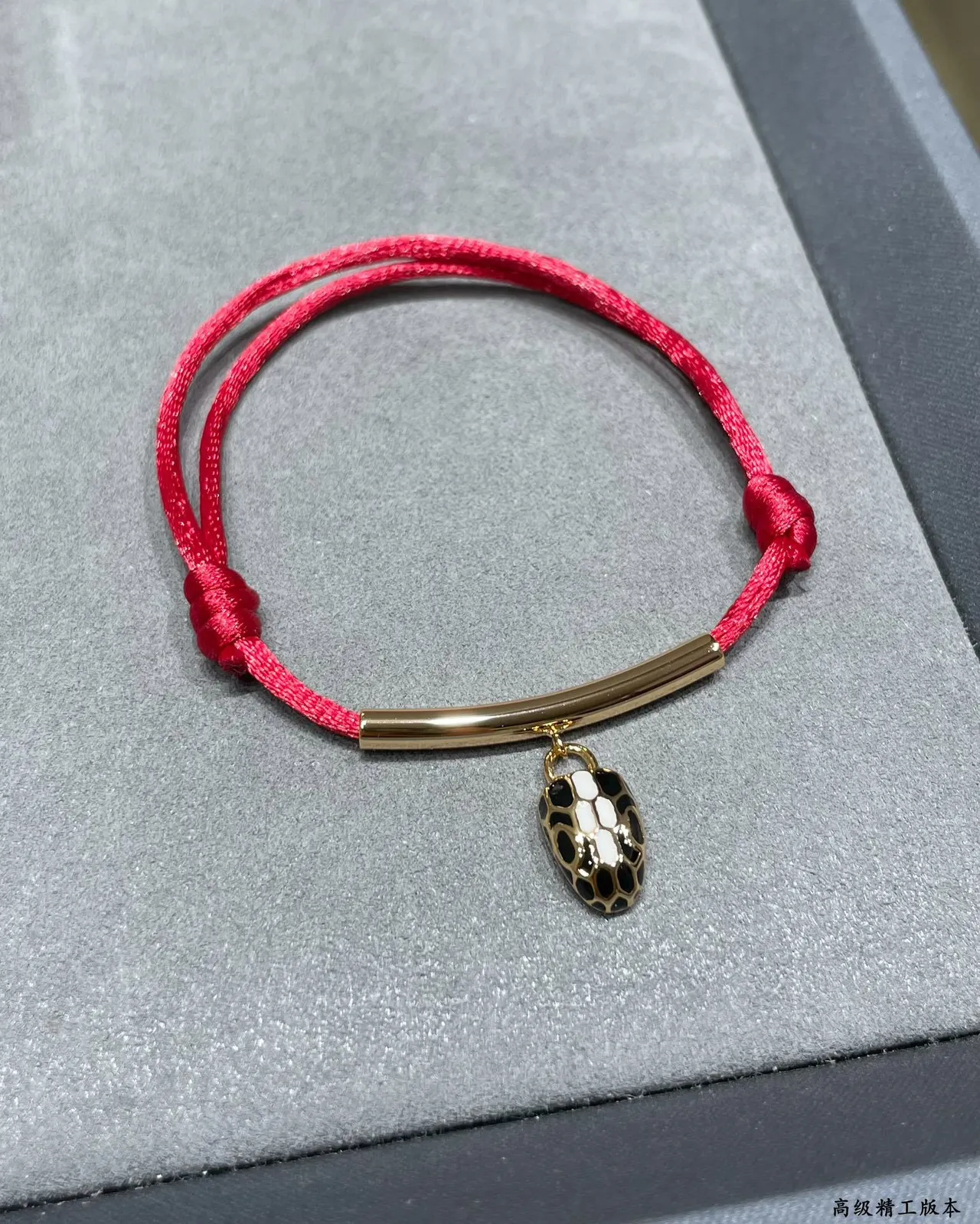 Red Gold Silk Cord Cylindrical Bar Bracelet 3
