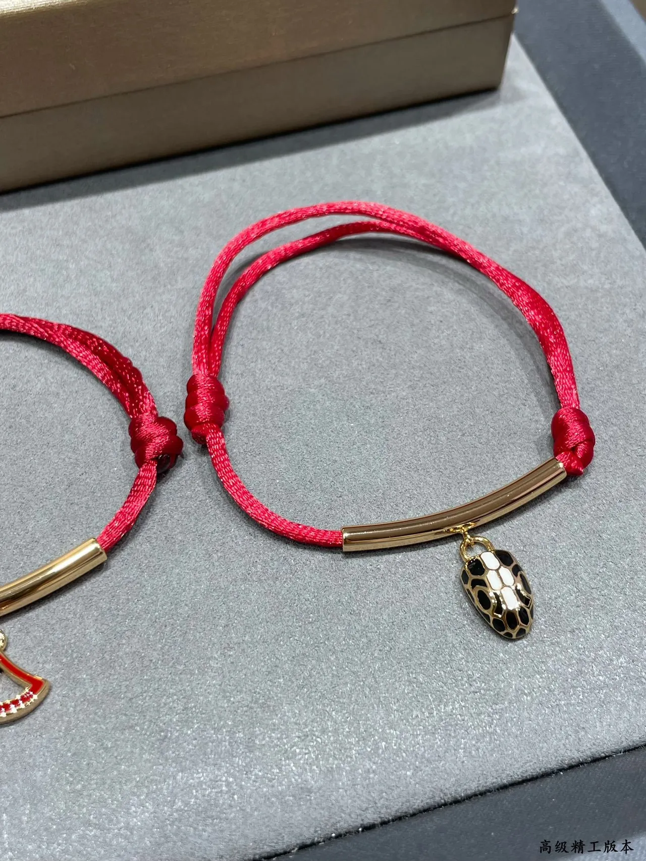 Red Gold Silk Cord Cylindrical Bar Bracelet 5