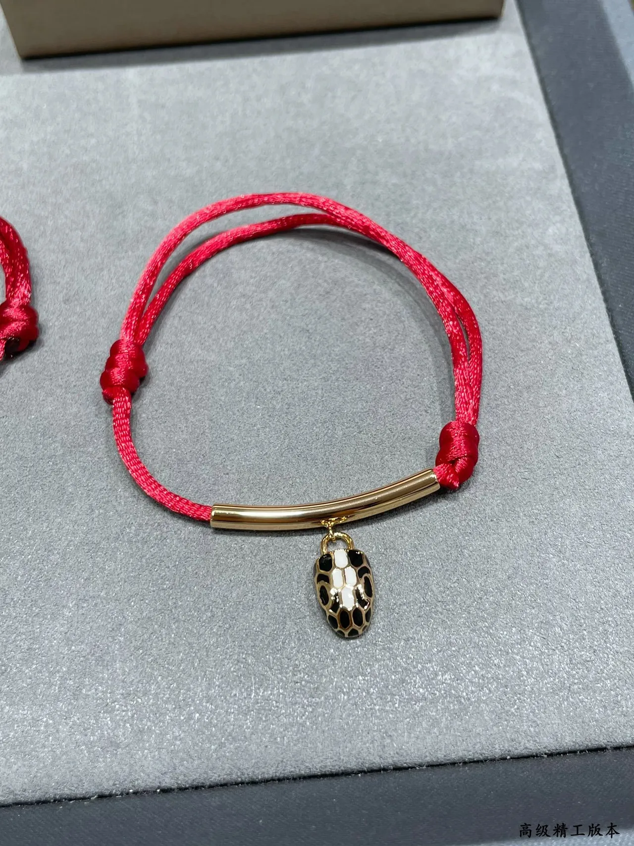 Red Gold Silk Cord Cylindrical Bar Bracelet 6