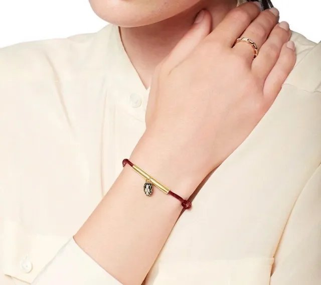Red Gold Silk Cord Cylindrical Bar Bracelet 7
