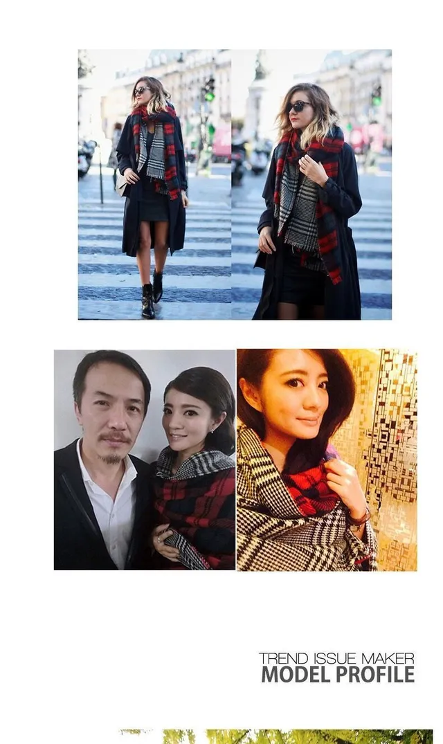 Red Navy Plaid Pattern Wool-Like Texture Scarve 2