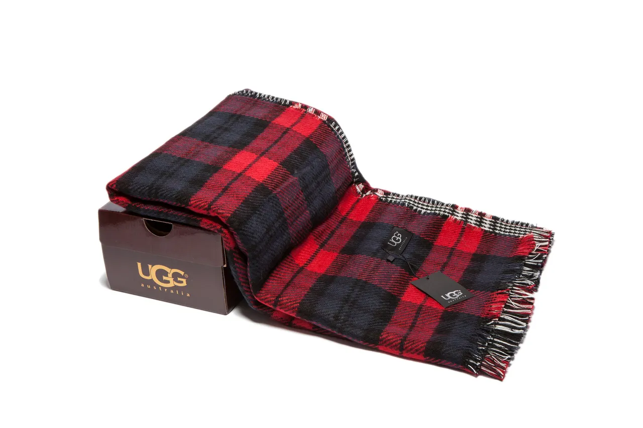 Red Navy Plaid Pattern Wool-Like Texture Scarve 6