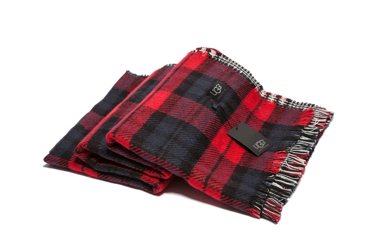 Red Navy Plaid Pattern Wool-Like Texture Scarve 7