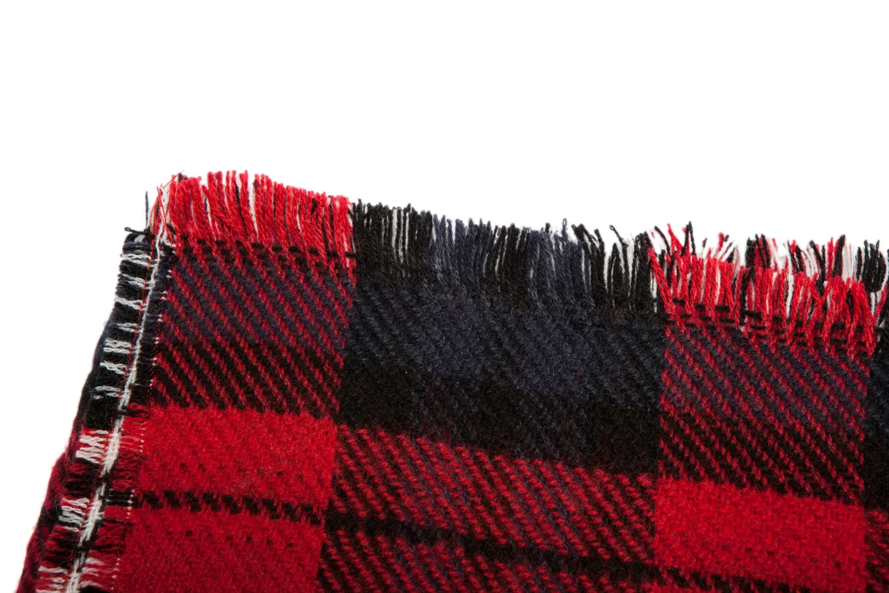Red Navy Plaid Pattern Wool-Like Texture Scarve 11